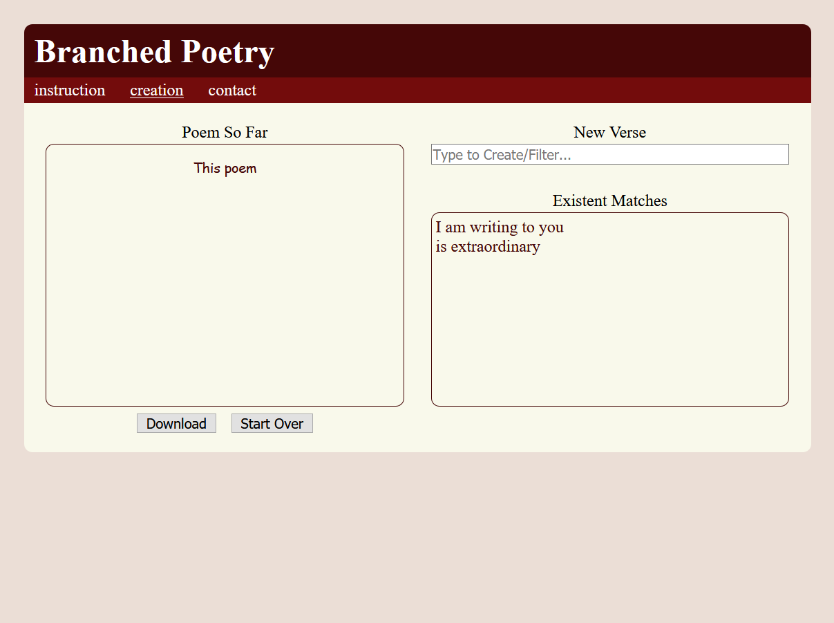 Branched poetry screenshot.